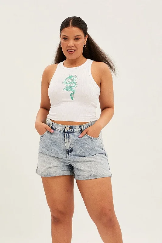 women's tops for those who refuse to compromise on styleSteel Blue Relaxed Denim Shorts High Rise