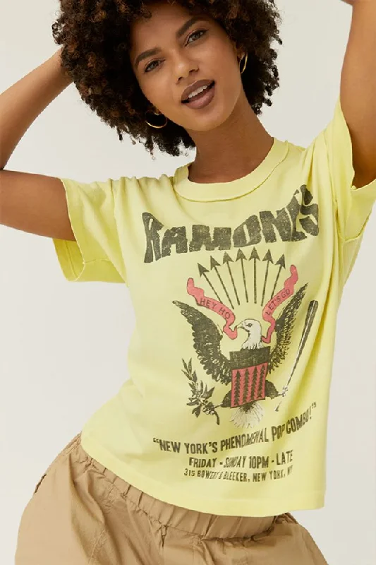 women's tops with spaghetti straps and deep V-necksThe Ramones Bowery Bleeker Tee - Sunfaded Citron