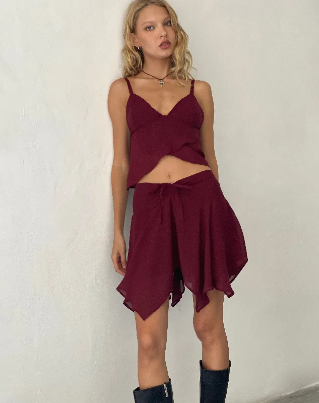 women's mini skirtsVeny Mini Skirt in Chiffon Oxblood