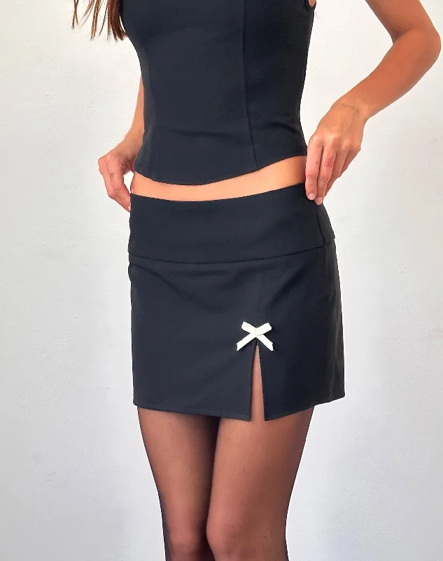 women's silk skirtsYanti Mini Skirt in Black with Ivory Bows