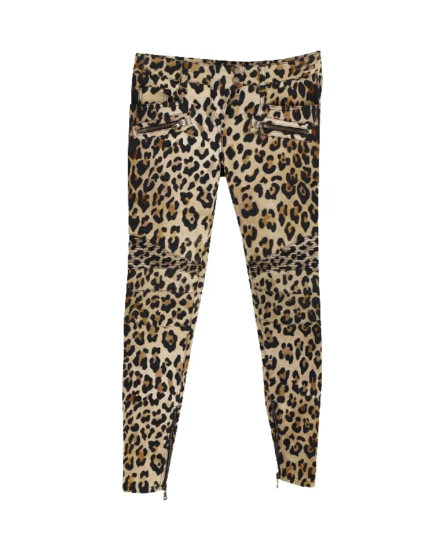 women's striped pantsBalmain Leopard Skinny Trouser in Animal Print Cotton