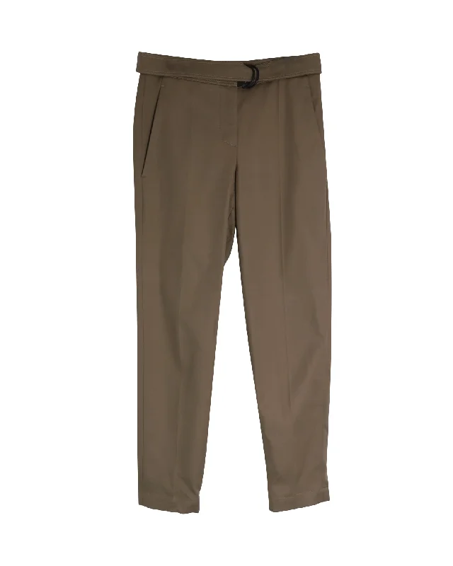 women's ankle-length pantsBrunello Cucinelli Belted Trousers in Brown Cotton