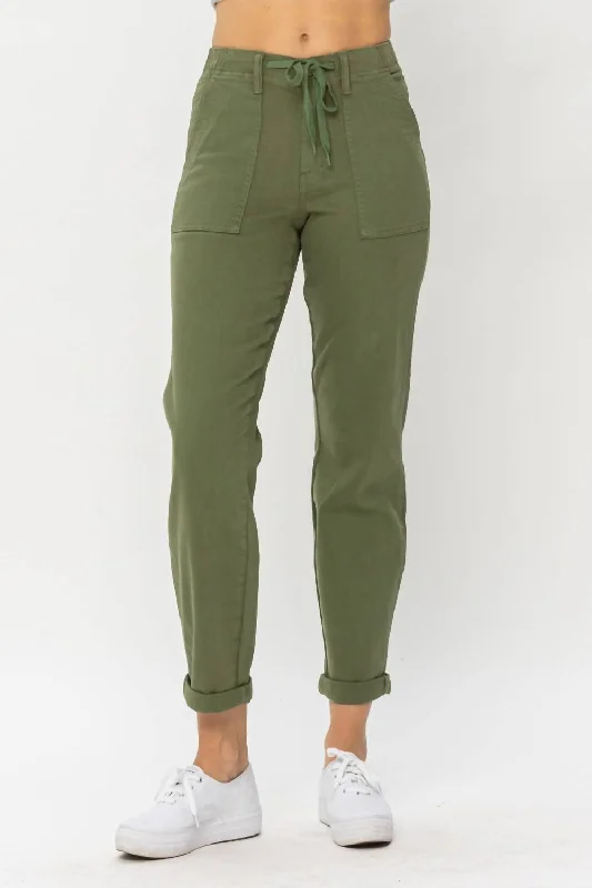 women's reversible pantsElastic Waist Cuffed Joggers In Olive