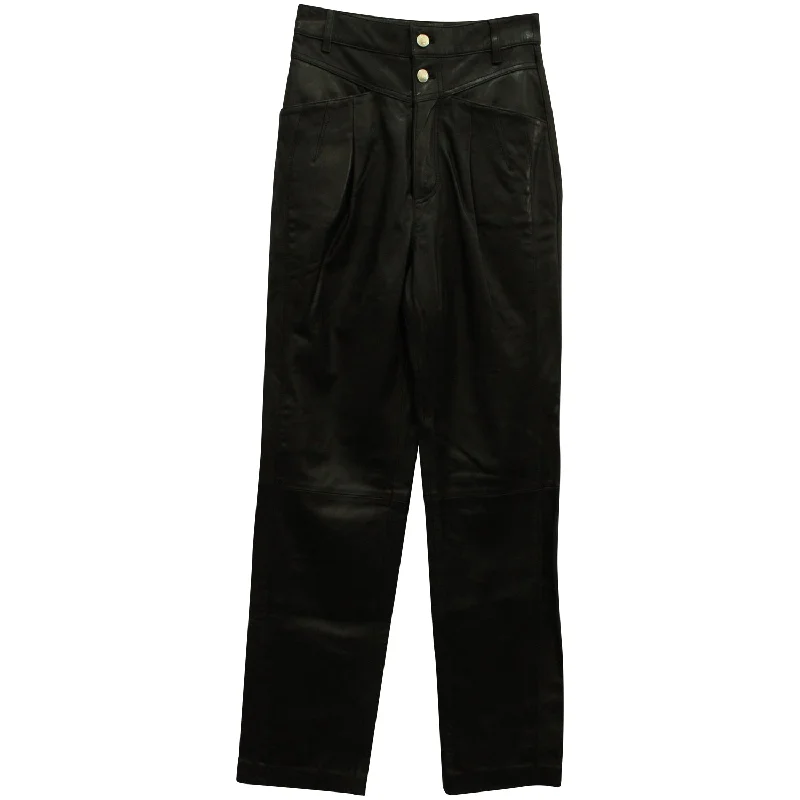 women's running pantsIro Heim Pleated Straight Leg Pants in Black Leather