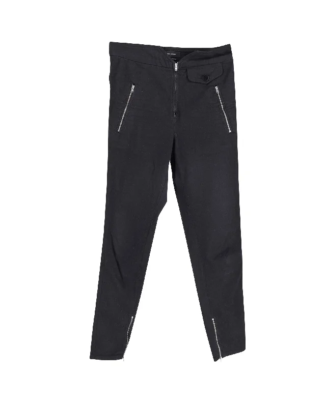 women's distressed pantsIsabel Marant Zipper Trousers in Black Cotton