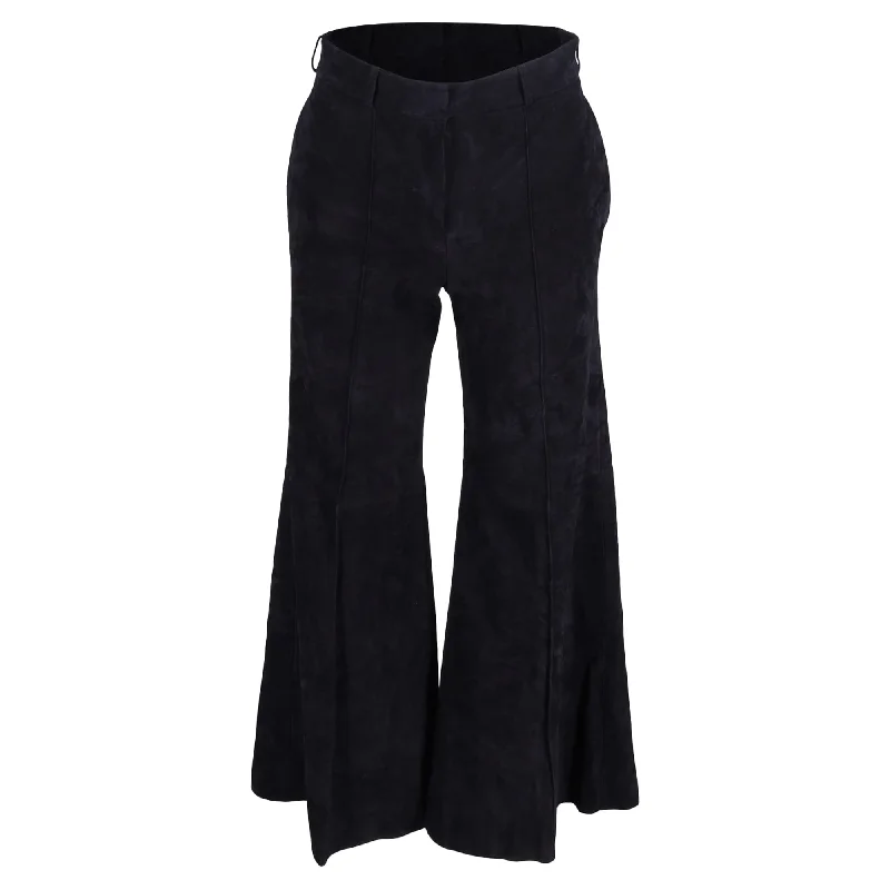 women's cycling pantsKhaite High-Waisted Bell Pants in Black Suede