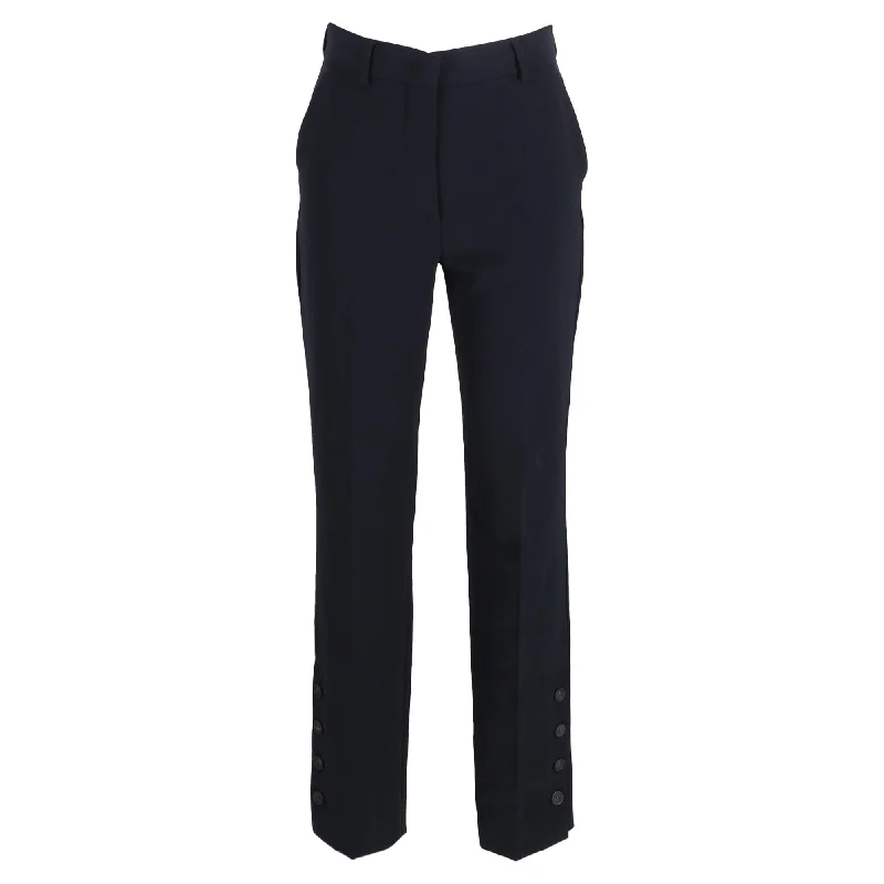 women's luxury pantsMax Mara High-Waisted Straight-Leg Trousers in Navy Blue Wool