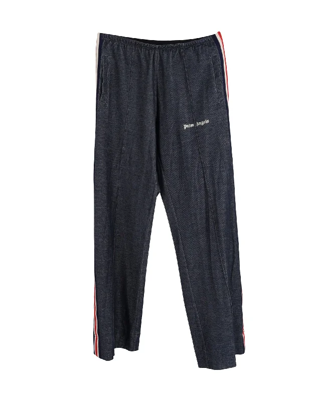 women's everyday pantsPalm Angels Elasticated Loose Track Pants in Navy Cotton