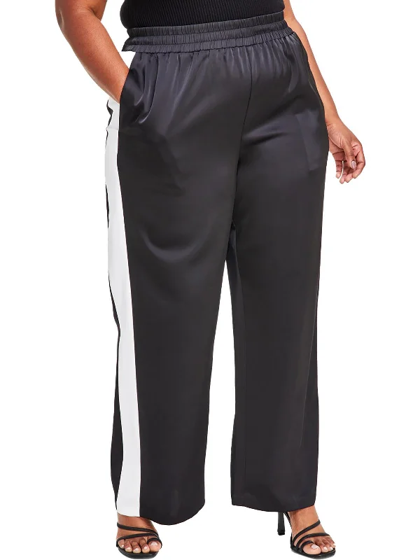 women's spandex pantsPlus Womens Colorblock High Rise Wide Leg Pants