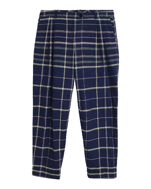 women's cashmere pantsStine Goya Checked Trousers in Navy Blue Cotton