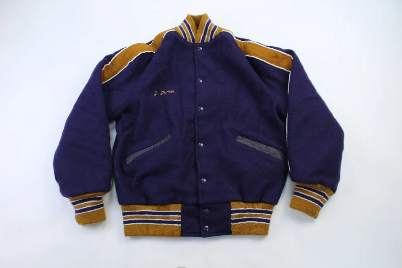 women's duffle coats80's Meca Purple & Gold Varsity Jacket