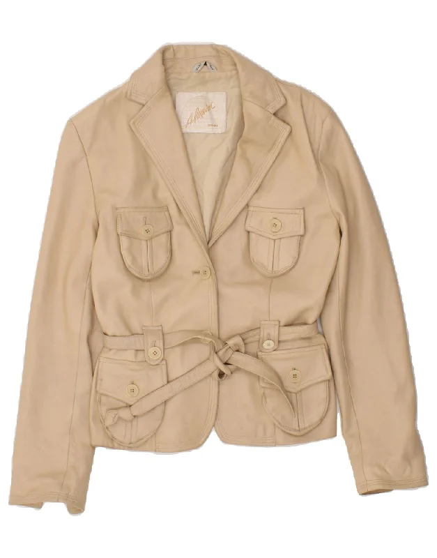 women's coats for statement-making outfitsA. RASPINI Womens Leather Jacket IT 44 Medium Beige Leather