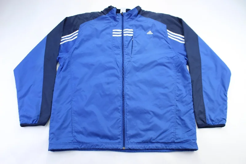 women's coats for vintage fashion enthusiastsAdidas Embroidered Logo Blue & White Striped Jacket