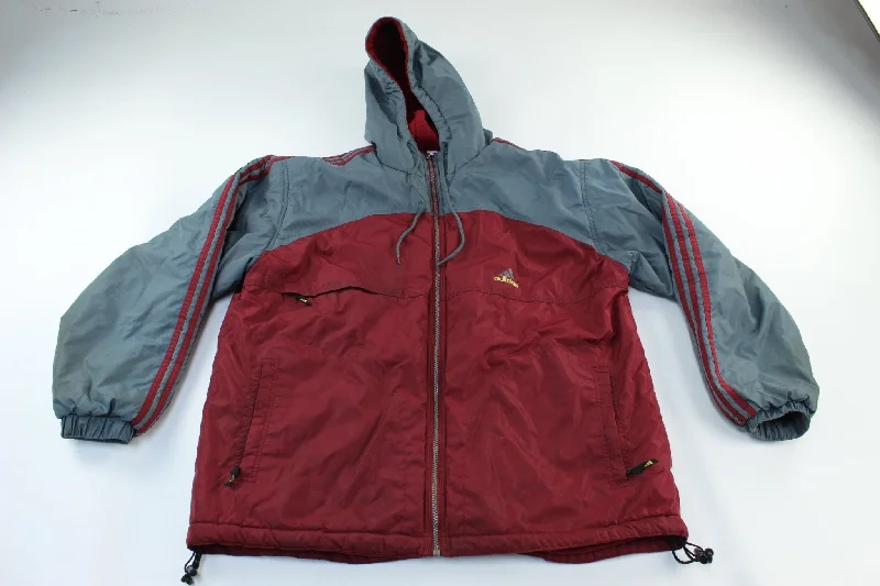 women's coats with sequin embellishmentsAdidas Embroidered Logo Maroon & Grey Jacket