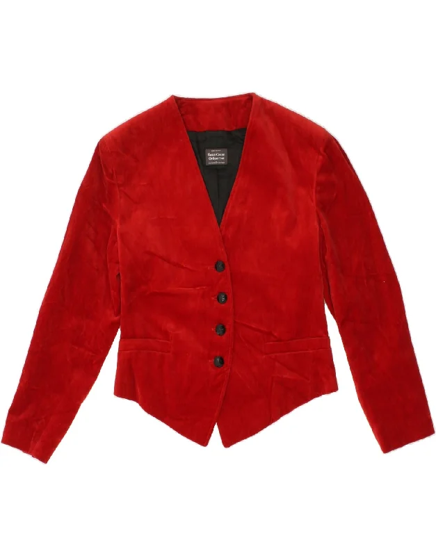 women's coats with velvet finishesBENETTON Womens 4 Button Blazer Jacket IT 42 Medium Red Cotton