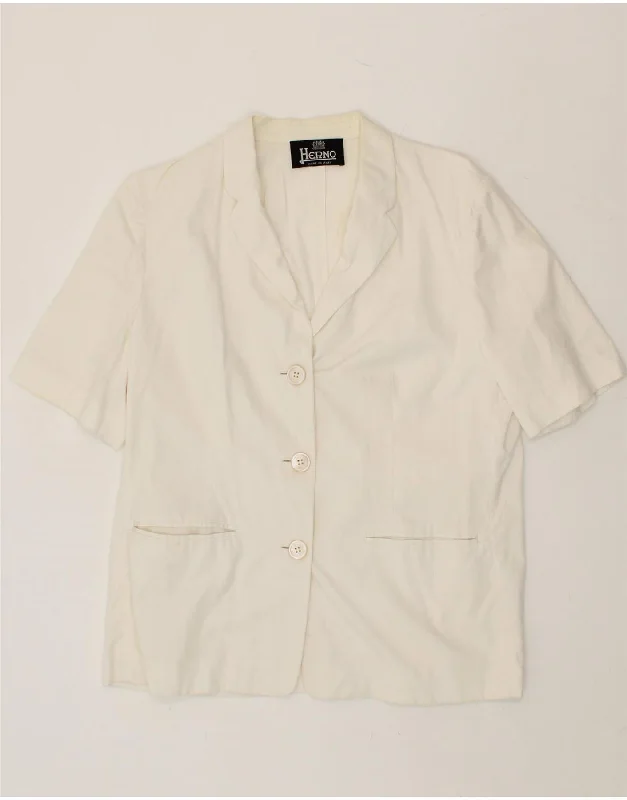 women's down coatsHERNO Womens Short Sleeve 3 Button Blazer Jacket IT 48 XL White Cotton