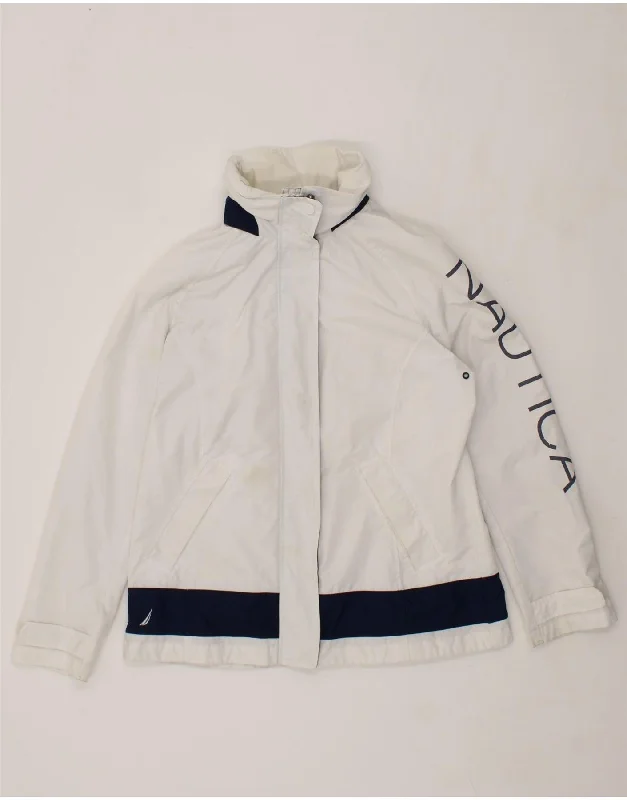 women's coats with geometric patternsNAUTICA Womens Graphic Windbreaker Jacket UK 14 Large White Colourblock