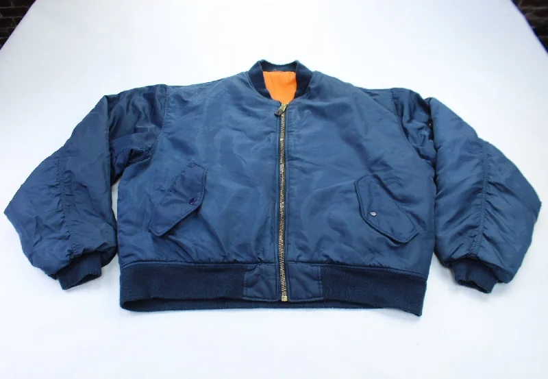 women's coats for minimalist aestheticsNavy Blue & Orange Reversible Flight Bomber Jacket