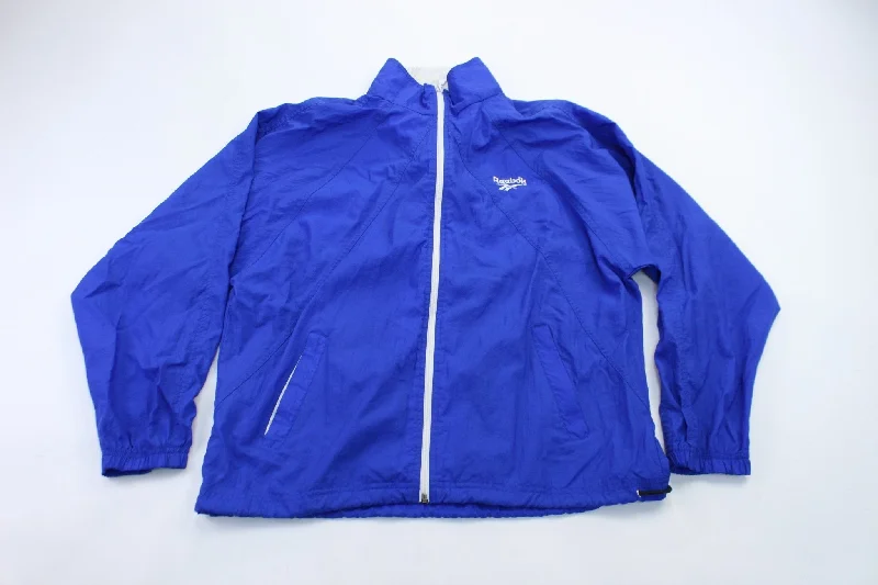 women's coats for cold weatherReebok Embroidered Logo Blue & White Jacket