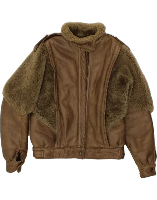 women's coats with oversized fitsROBRIK Womens Shearling Jacket IT 44 Medium Khaki Shearling