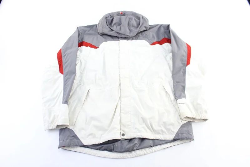 women's coats for formal eventsThe North Face Embroidered Logo White, Grey & Red Zip Up Jacket