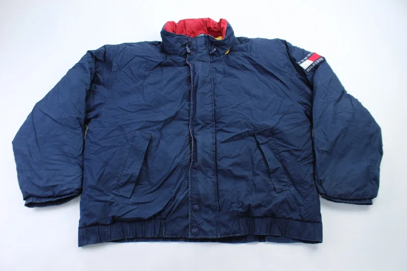 women's coats for those who believe in investing in quality fashion90’s Tommy Hilfiger Logo Patch Navy Blue Jacket