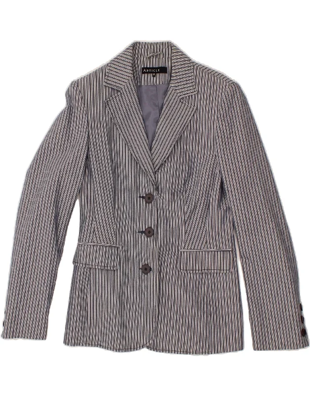 women's coats for ice skatingVINTAGE Womens 3 Button Blazer Jacket UK 12 Medium Blue Striped Cotton