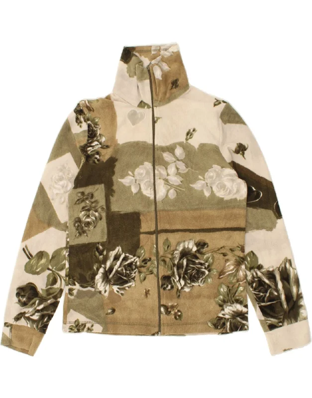 women's coats for ice skatingVINTAGE Womens Fleece Jacket IT 46 Large Khaki Floral Polyester