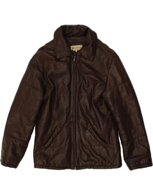 women's coats for maternity wearVINTAGE Womens Leather Jacket IT 46 Large Brown