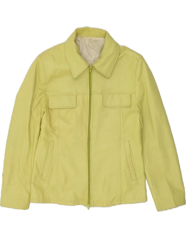 affordable women's coatsVINTAGE Womens Leather Jacket UK 10 Small Yellow Leather