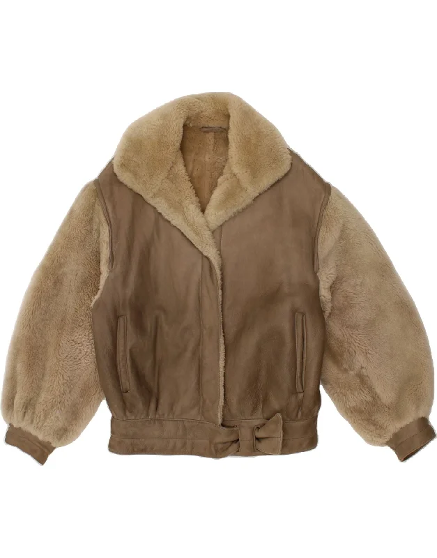 women's coats for statement-making outfitsVINTAGE Womens Shearling Jacket EU 42 Large Beige