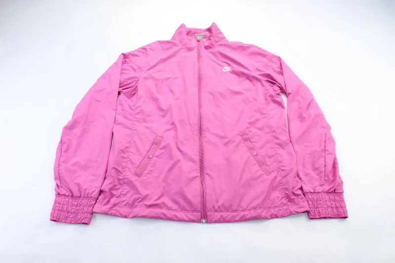 women's coats with floral printsWomen's Nike Embroidered Logo Pink Zip Up Jacket