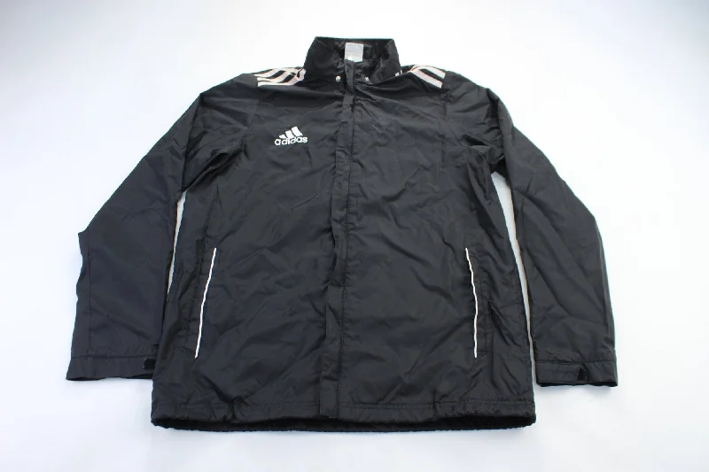 peacoats for womenYouth Adidas Embroidered Logo Black& White Striped Jacket