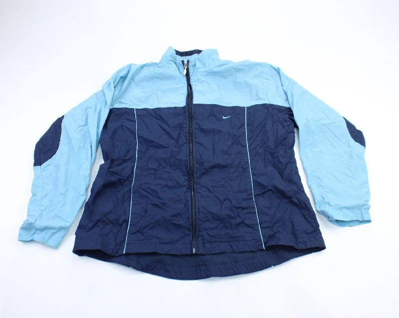 women's coats for those who prefer classic over trendyWomen's Y2K Nike Embroidered Logo Light Blue & Navy Blue Jacket