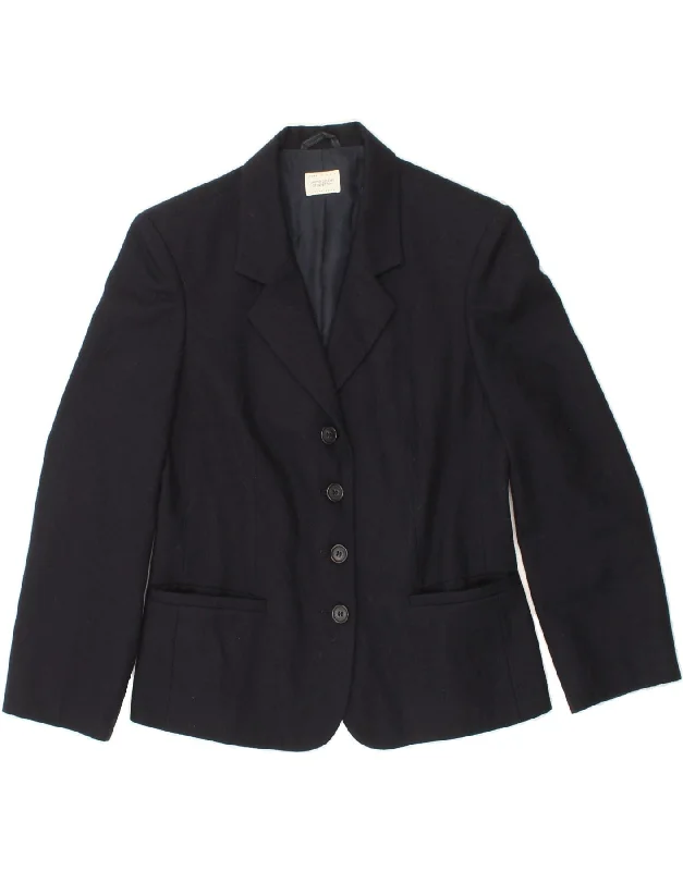 vegan women's coats (fur-free options)BENETTON Womens 4 Button Blazer Jacket IT 40 Small Navy Blue Wool