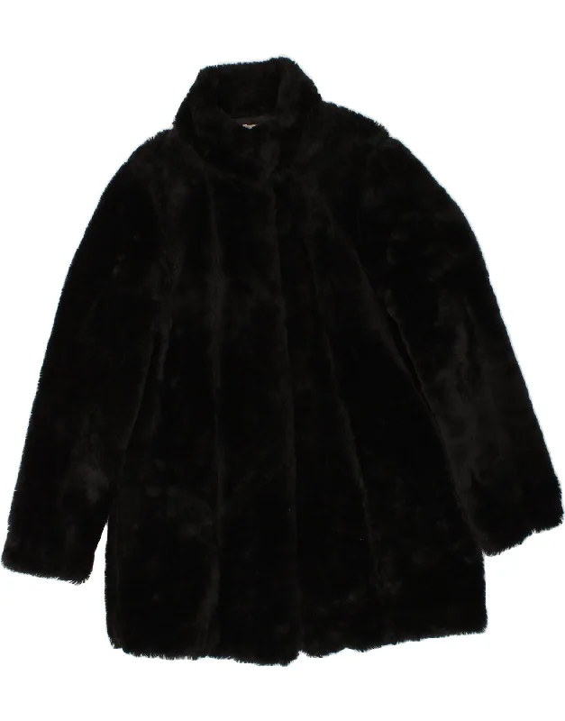 affordable women's coatsCAMAIEU Womens Faux Fur Overcoat UK 14 Medium Black Polyester