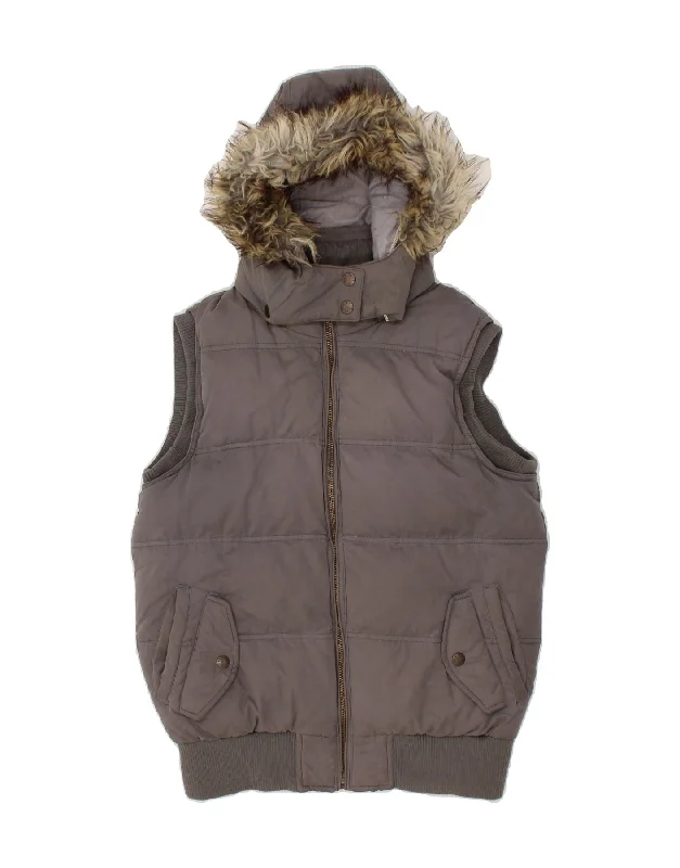 elegant women's coatsFAT FACE Womens Hooded Padded Gilet UK 12 Medium  Grey Polyester