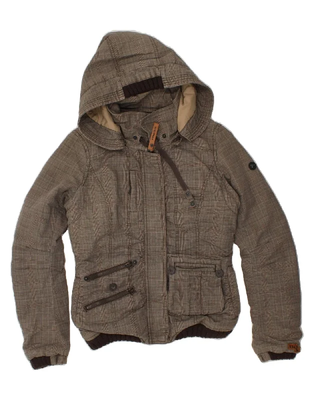 women's coats with floral printsKHUJO Womens Hooded Windbreaker Jacket UK 10 Small Grey Check