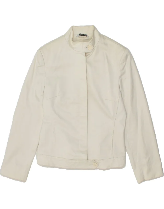 women's down coatsMARELLA Womens 3/4 Sleeve Bomber Jacket UK 8 Small Off White Cotton