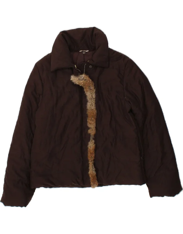 women's coats with button-down frontsSTEFANEL Womens Padded Jacket UK 16 Large Brown Polyester