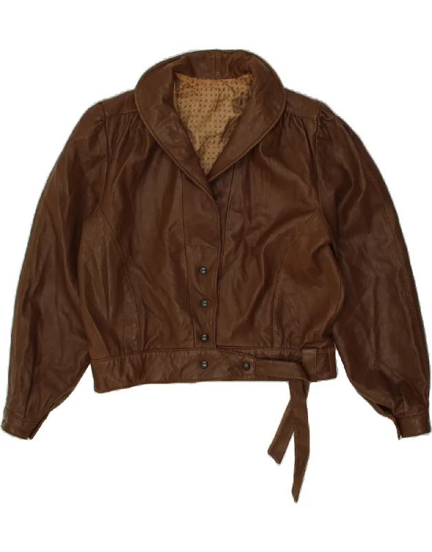 women's coats with Victorian-era influencesVINTAGE Womens Crop Leather Jacket UK 14 Medium Brown