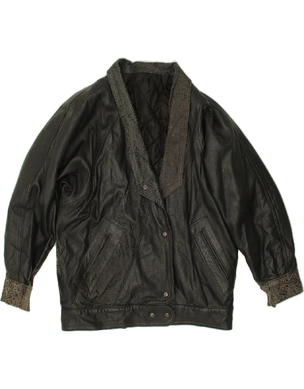 women's coats with sheer overlaysVINTAGE Womens Leather Jacket UK 16 Large Black