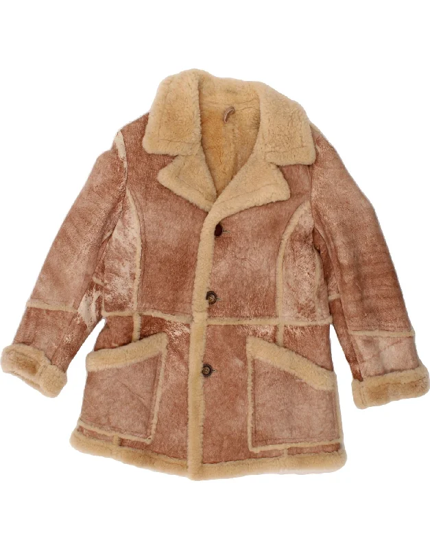 women's coats for winter sports enthusiastsVINTAGE Womens Shearling Coat EU 42 Large Brown