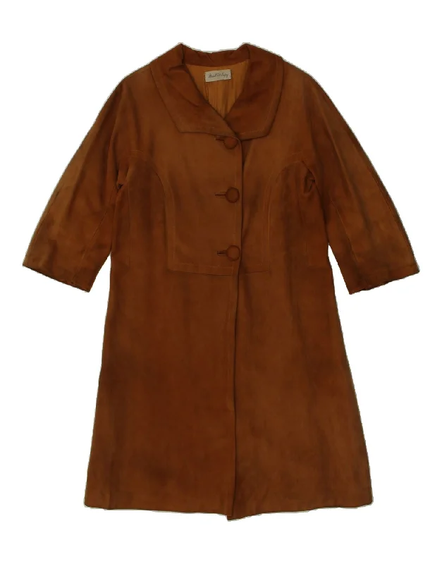 women's coats with floral printsVINTAGE Womens Suede Overcoat UK 12 Medium Brown