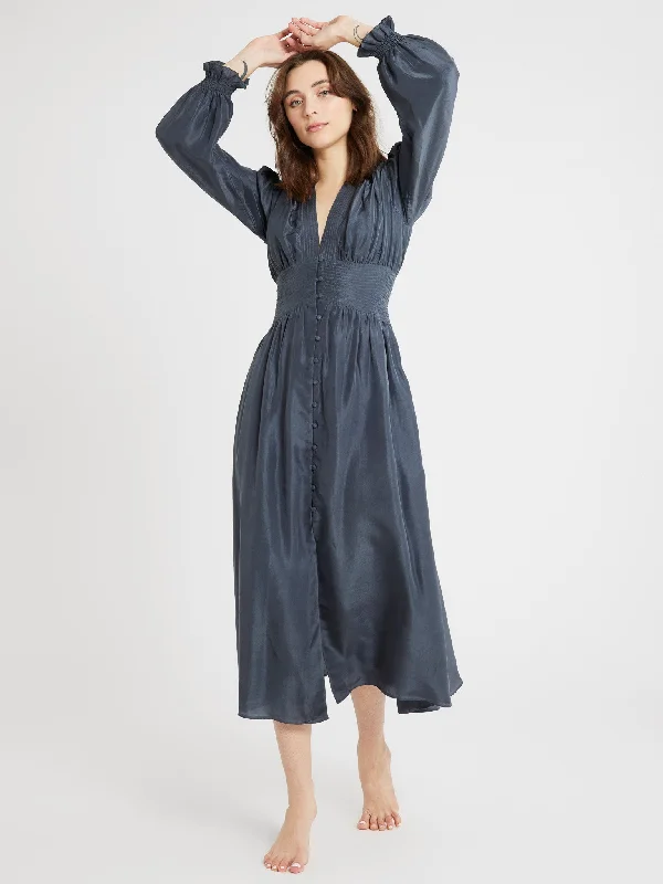 women's short-sleeved dressesAnya Dress in Navy Washed Silk