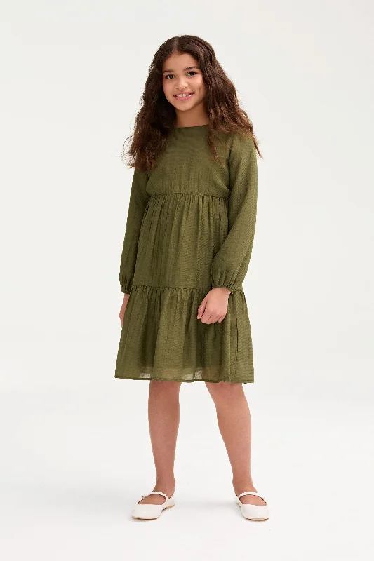 women's fair-trade dressesMila Tiered Dress - Olive Green (Girls)