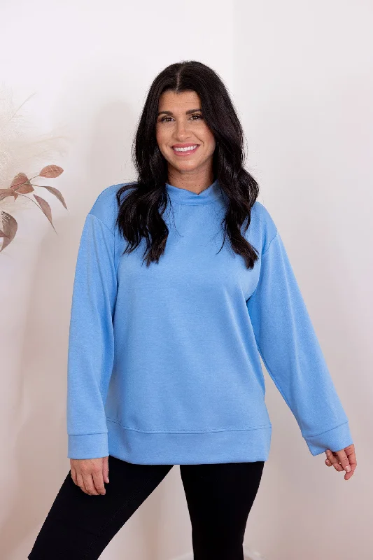 women's long-sleeved dressesScuba Knit Perfection Blue Top