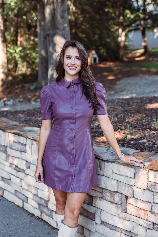 women's cold-shoulder dressesStealing Midnight Purple Leather Dress