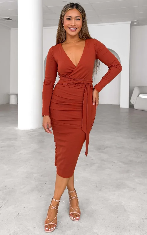 Evening DressAston Long Sleevemidi Dress - Rust