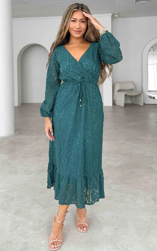 Peplum DressCamellia Lace Midi Dress - Teal Blue